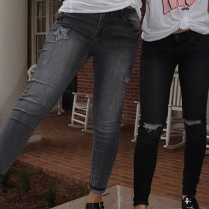 Dark Wash Skinny Jeans with star patches and details